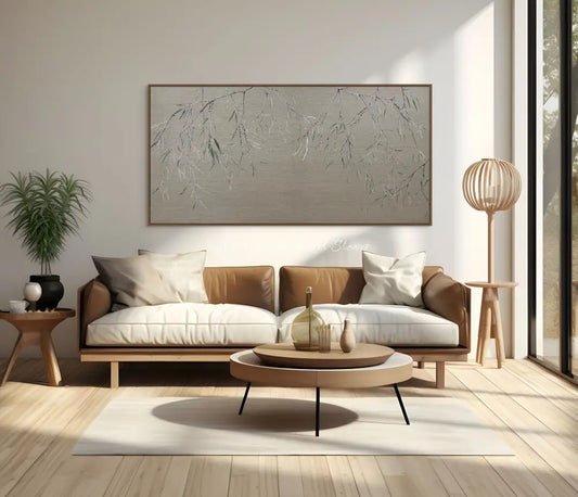 Eucalyptus Veil on Linen Trees Leaves Original Acrylic Painting by Tara Lorel Stower