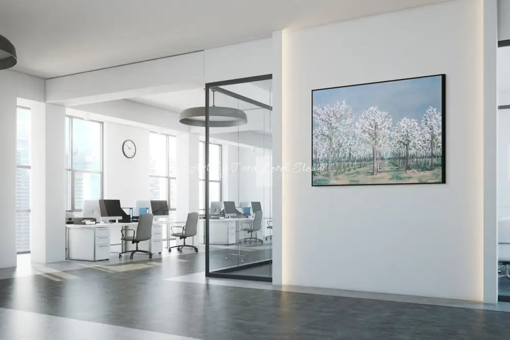 Beautiful Peach Blossoms Trees Flowers Landscape Pastel Artwork by Tara Lorel Stower