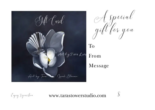 Bird art gift voucher card by Australian NZ artist Tara Lorel Stower