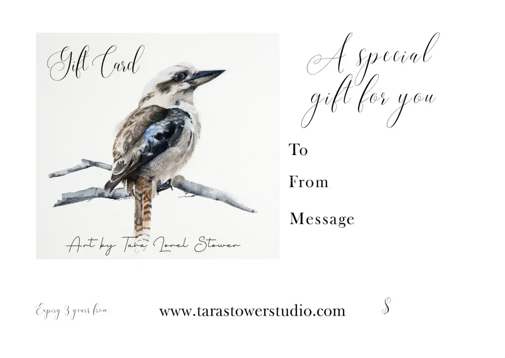 Bird art gift voucher card by Australian artist Tara Lorel Stower