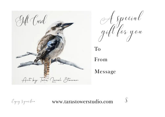 Bird art gift voucher card by Australian artist Tara Lorel Stower