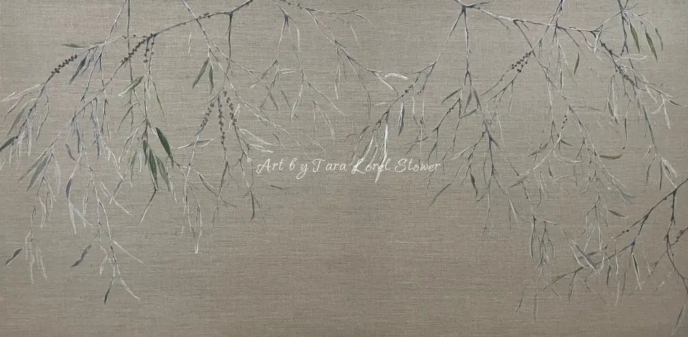 Eucalyptus Veil on Linen Trees Leaves Original Acrylic Painting by Tara Lorel Stower