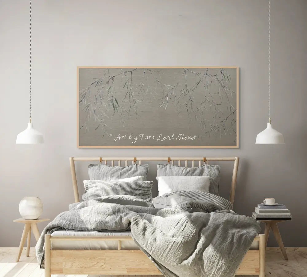 Eucalyptus Veil on Linen Trees Leaves Original Acrylic Painting by Tara Lorel Stower