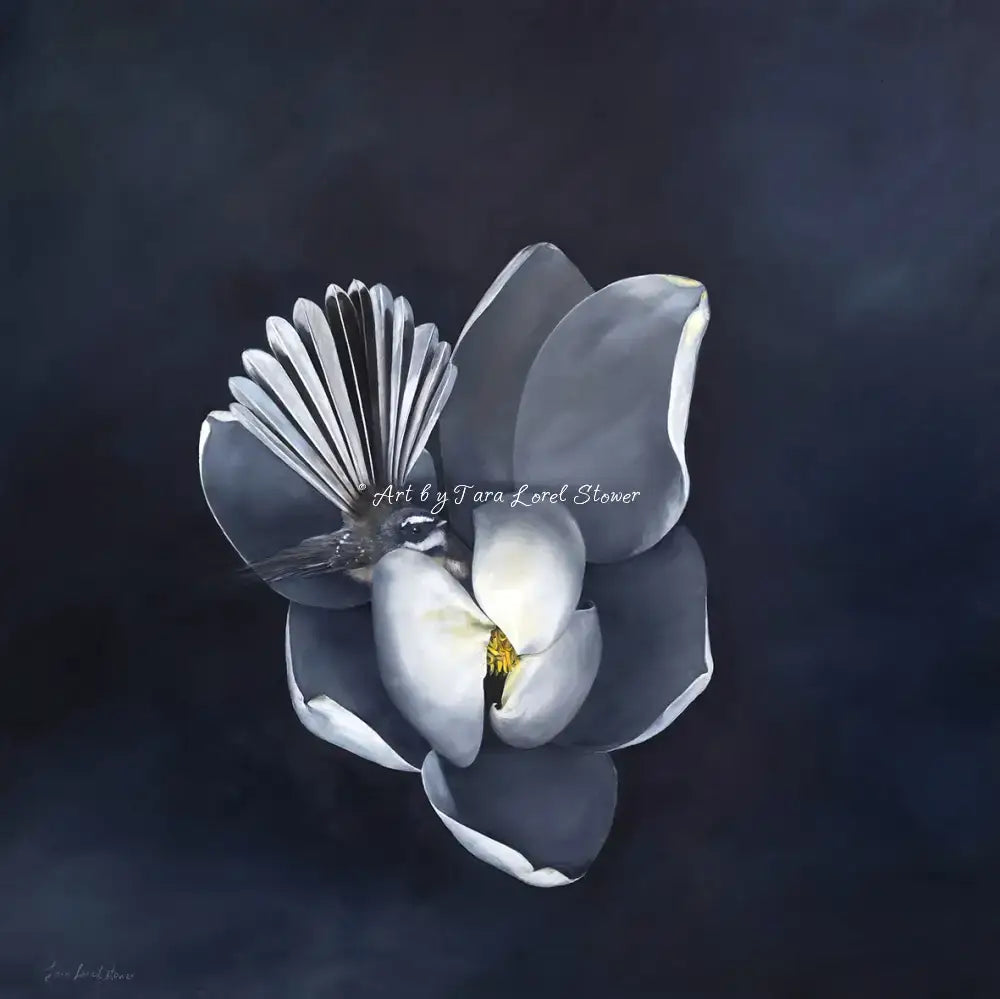 Magnolias Gentle Guardian Magnolia Flower and Bird Oil on Canvas Original painting by Tara Lorel Stower