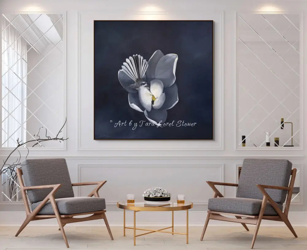 Magnolias Gentle Guardian Magnolia Flower and Bird Oil on Canvas Original painting by Tara Lorel Stower
