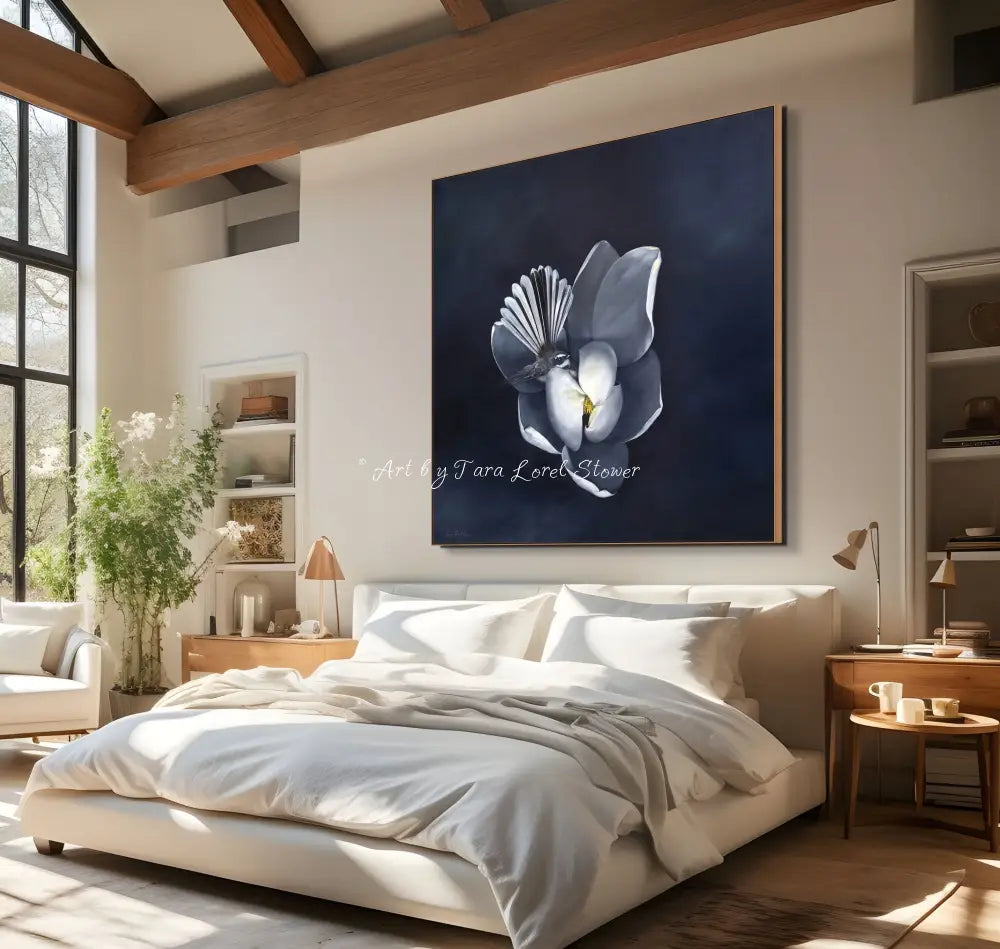 Magnolias Gentle Guardian Magnolia Flower and Bird Oil on Canvas Original painting by Tara Lorel Stower