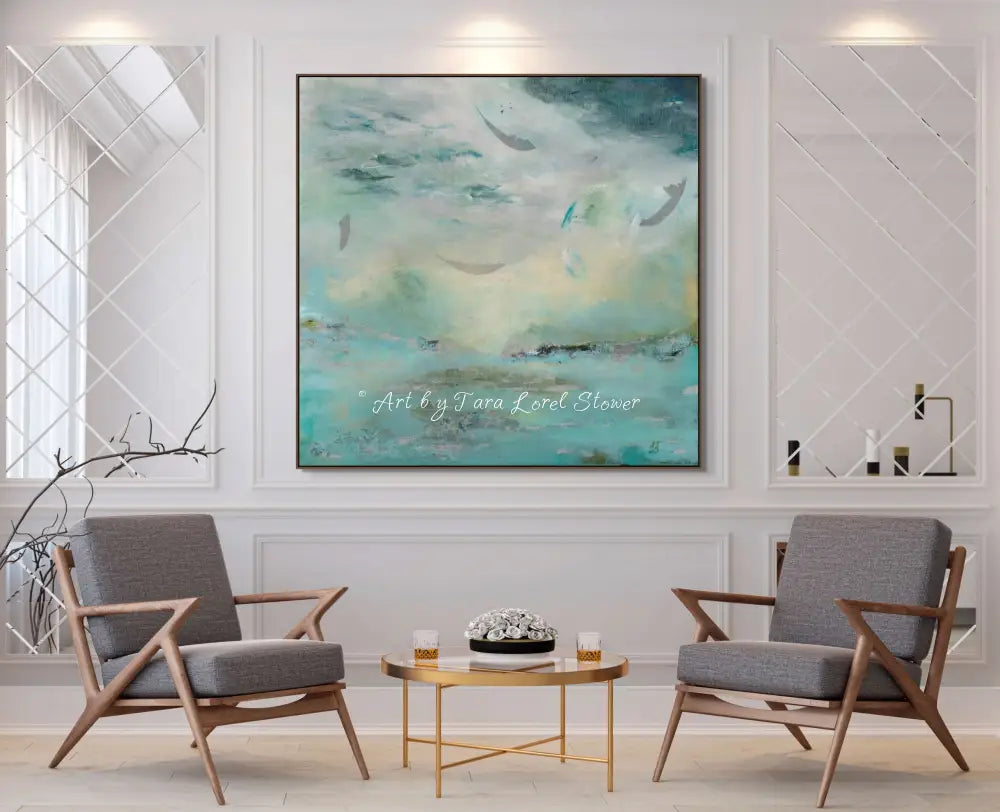 Turquoise Tide in Autumn’s Embrace ocean landscape with autumn leaves Limited Edition print by Tara Lorel Stower